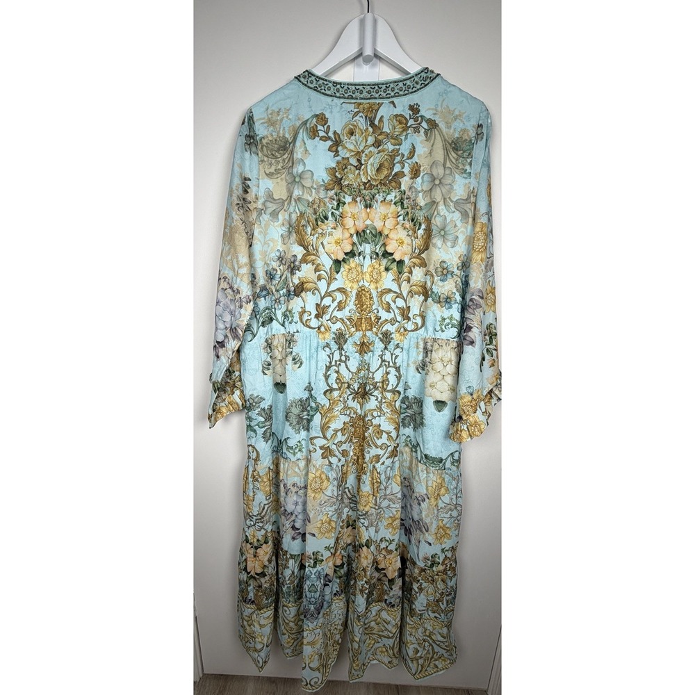 Soft Surroundings Plus Size 1X Light Blue Floral Beaded Tiered Formal Maxi Dress - Picture 4 of 12
